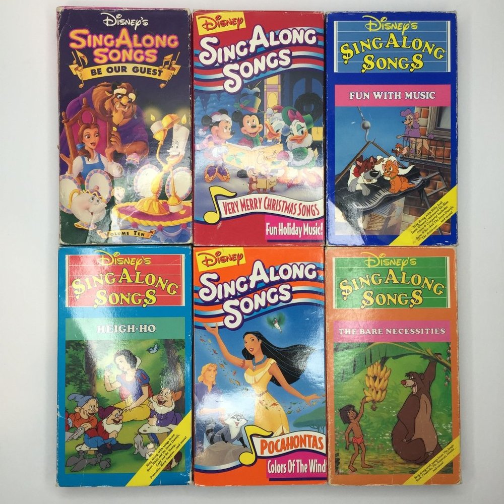Vintage Set 6 Disney's Sing Along Songs VHS Be Guest Bare Necessities Christmas